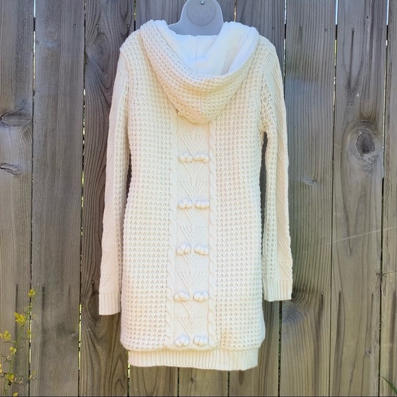 MM COUTURE Cream Cable Knit Faux Fur Lined Hooded sweater Cardigan Jacket - Picture 6 of 13